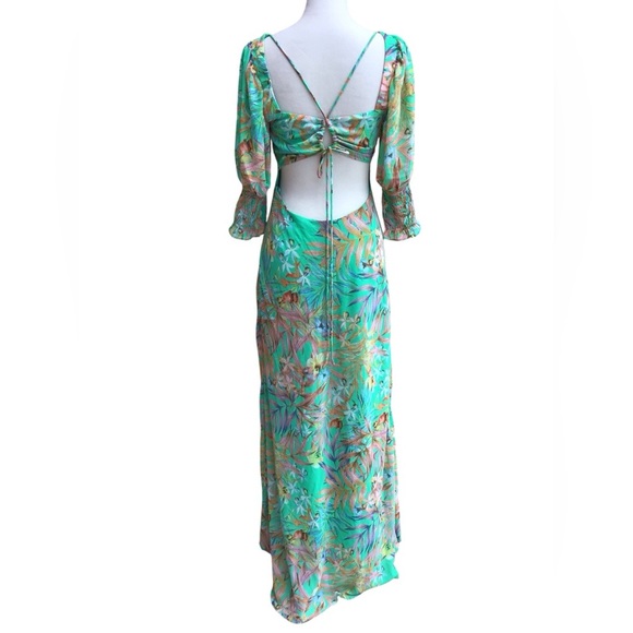 Luxxel Green Tropical Open Back Maxi Dress Women’s Size Large - Picture 1 of 8